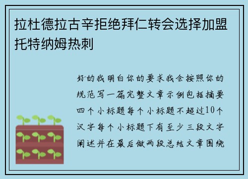 拉杜德拉古辛拒绝拜仁转会选择加盟托特纳姆热刺